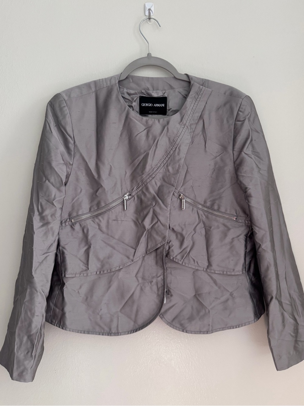 GIORGIO ARMANI 100% Silk Shantung Evening Jacket Women's Size 10 (46) - Silver